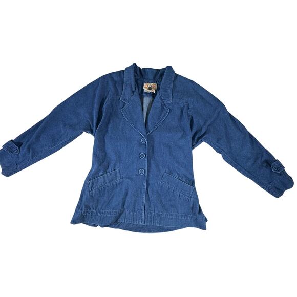 Gene Ewing BIS Womens Denim Jacket Blazer Size P Elastic Waist Pockets Vintage - Picture 5 of 8